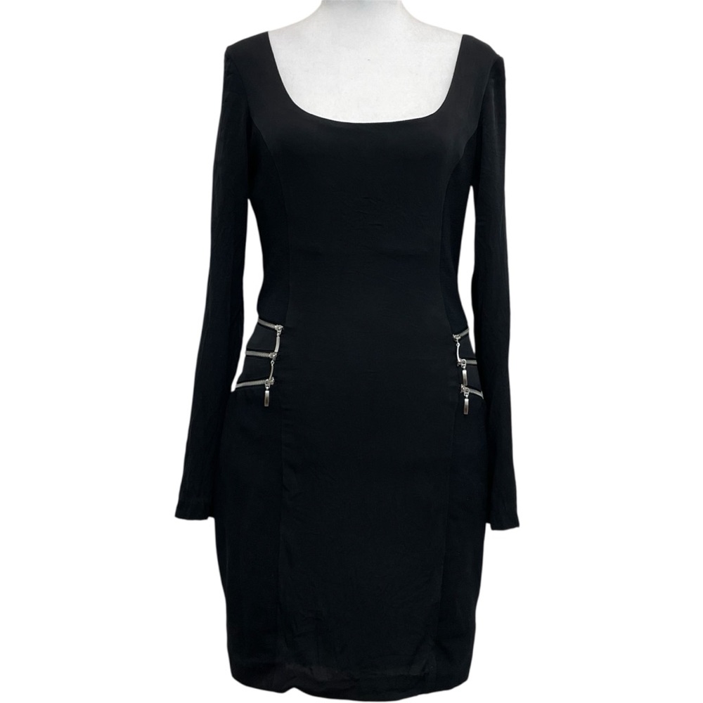Mara Hoffman Vintage Silk Black Zipper Waist Long Sleeve Bodycon Shift Dress